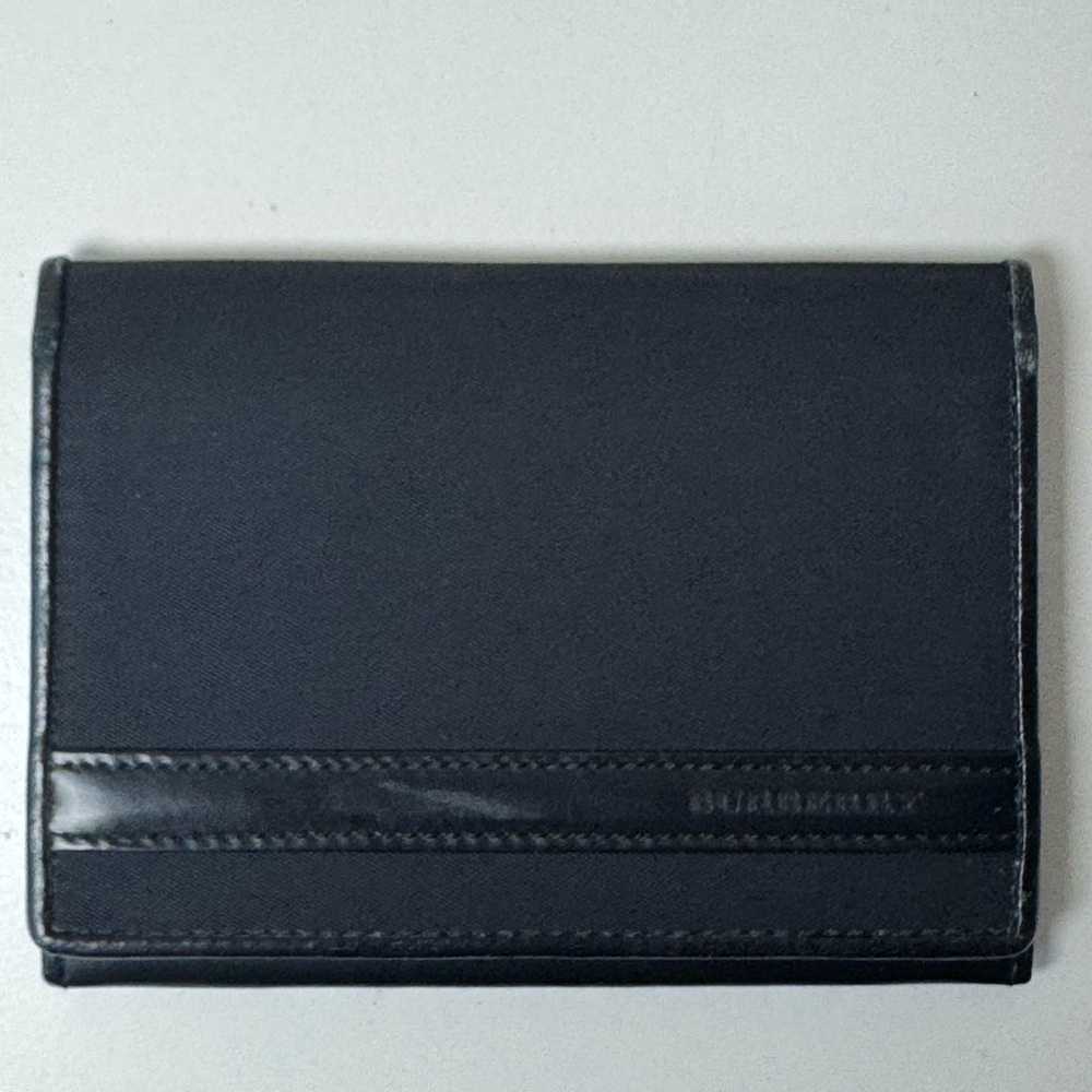 Burberry Unisex Black Canvas Card Holder With Leather Trim & Checkered Interior